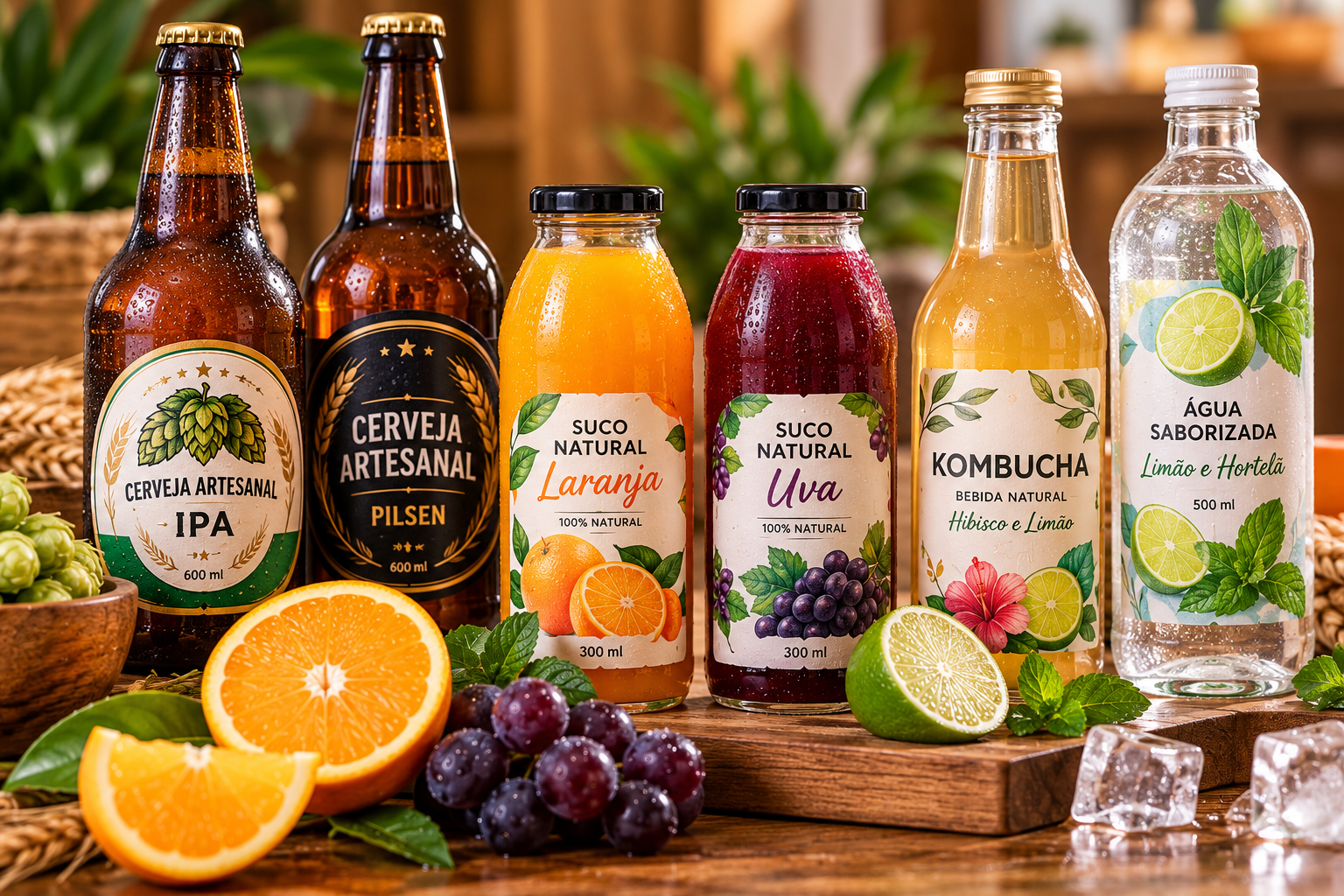 Bebidas artesanais com rótulos